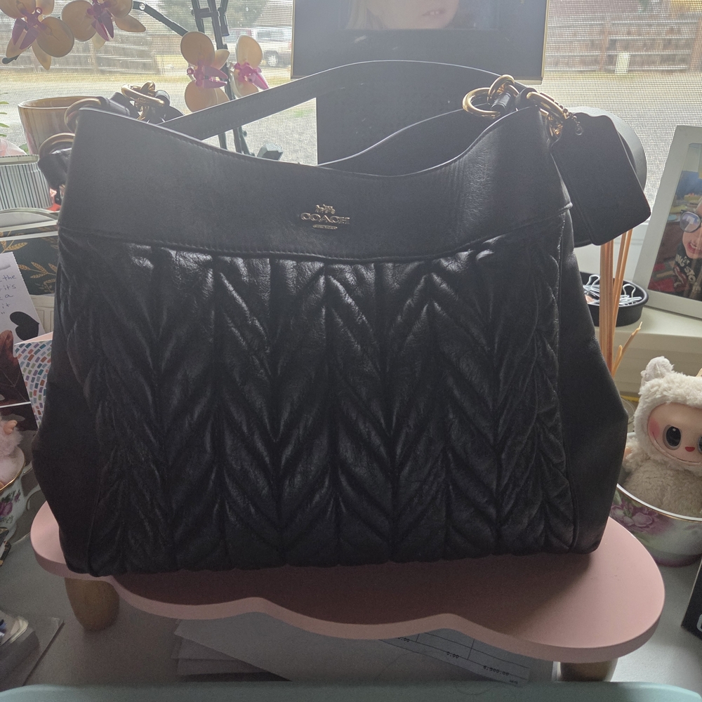 Coach Black Quilted Shoulder Bag with Gold Accents